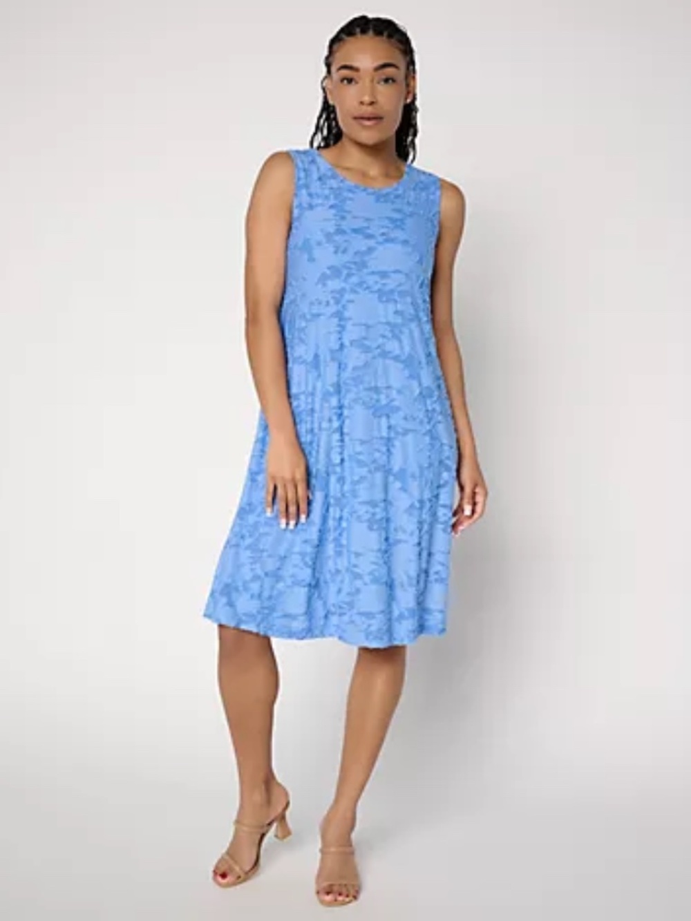 Susan Graver Petite Burnout Knit Sleeveless A-Line Dress, Blue Sz PS a722256